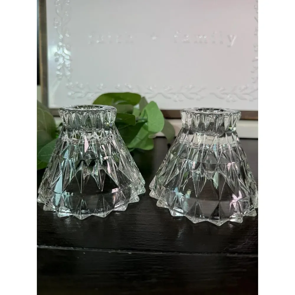 Vintage Jeannette Glass Windsor Candlestick Holders, Set of 2